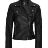 Womens Black Biker Leather Quilted Jacket