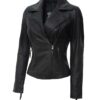 Ramsey Womens Black Asymmetrical Leather Jacket
