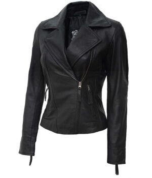 Ramsey Womens Black Asymmetrical Leather Jacket