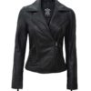 Ramsey Womens Black Asymmetrical Leather Jacket