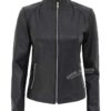 Acerra Womens Black Leather Cafe Racer Jacket