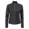 Acerra Womens Black Leather Cafe Racer Jacket