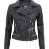 Womens Asymmetrical Black Leather Quilted Jacket