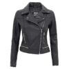 Womens Asymmetrical Black Leather Quilted Jacket