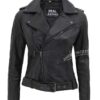 Barletta Womens Leather Black Asymmetrical Jacket