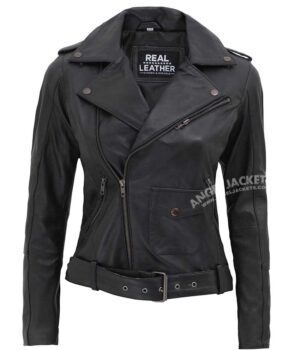 Barletta Womens Leather Black Asymmetrical Jacket