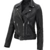 Women Biker Black Asymmetrical Leather Jacket