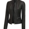 Rachel Womens Black Cafe Racer Leather Jacket