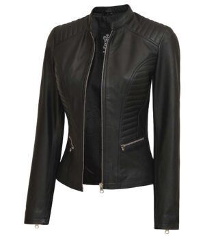 Rachel Womens Black Cafe Racer Leather Jacket
