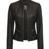 Rachel Womens Black Cafe Racer Leather Jacket