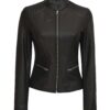 Rachel Womens Black Cafe Racer Leather Jacket
