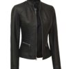 Rachel Womens Black Cafe Racer Leather Jacket