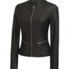 Rachel Womens Black Cafe Racer Leather Jacket