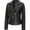 Womens Black Biker Asymmetrical Leather Jacket