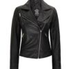 Womens Black Biker Asymmetrical Leather Jacket