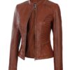 Rachel Womens Cognac Wax Leather Jacket