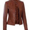 Rachel Womens Cognac Wax Leather Jacket