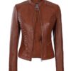 Rachel Womens Cognac Wax Leather Jacket