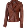Ramsey Womens Cognac Asymmetrical Leather Jacket