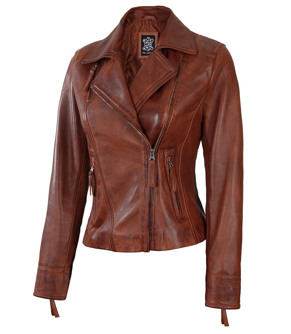 Ramsey Womens Cognac Asymmetrical Leather Jacket Ramsey Womens Cognac Asymmetrical Leather Jacket