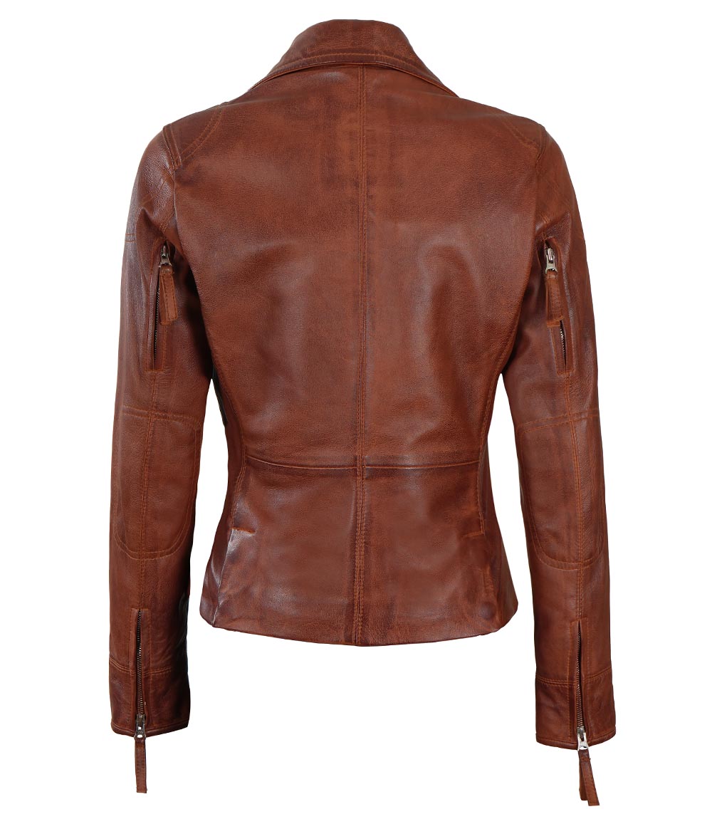 Ramsey Womens Cognac Asymmetrical Leather Jacket Ramsey Womens Cognac Asymmetrical Leather Jacket