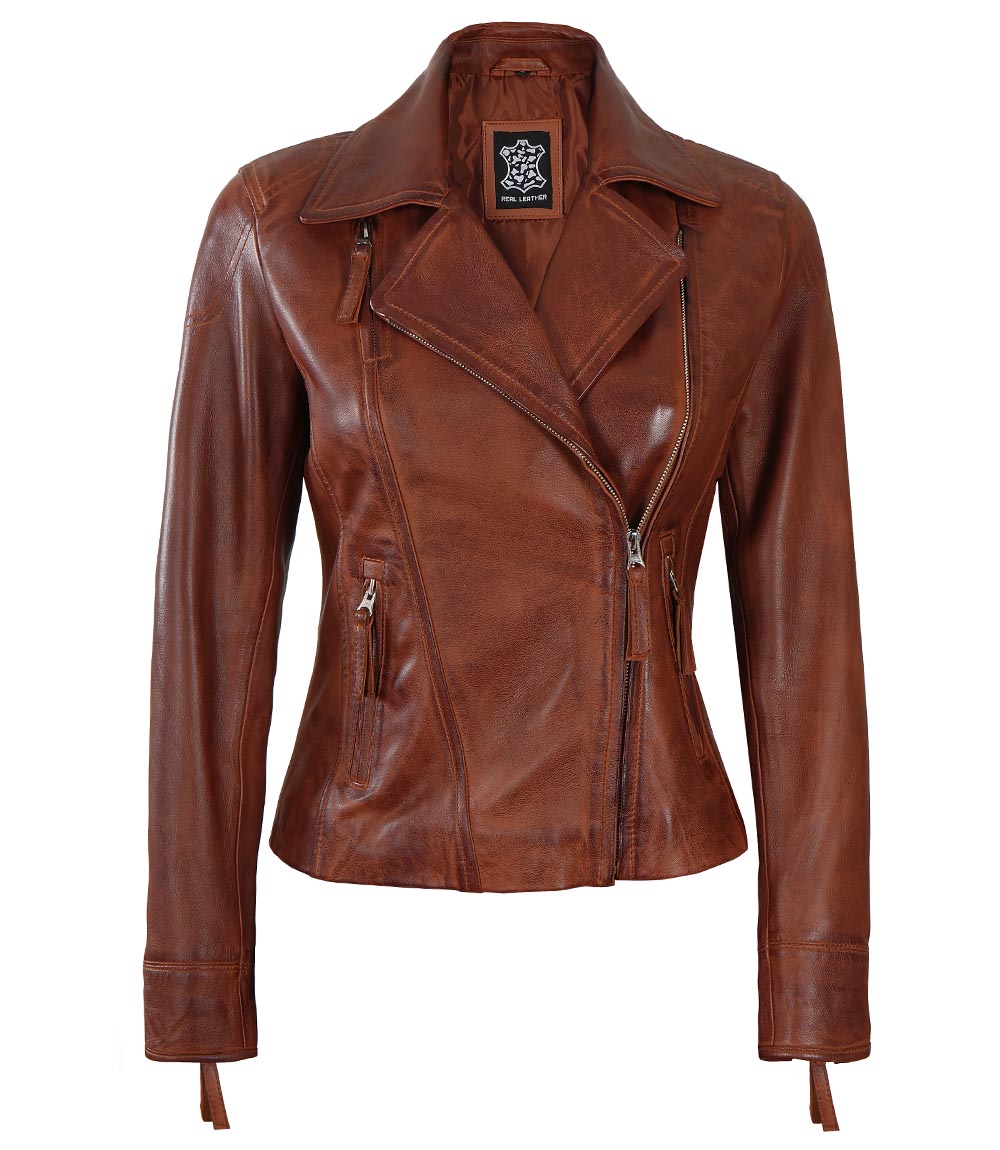 Ramsey Womens Cognac Asymmetrical Leather Jacket Ramsey Womens Cognac Asymmetrical Leather Jacket