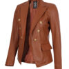 Kinley Womens Cognac Leather Blazer Jacket 