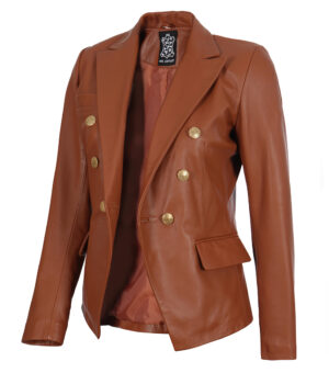 Kinley Womens Cognac Leather Blazer Jacket 