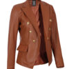 Kinley Womens Cognac Leather Blazer Jacket 