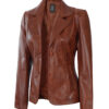 Surrey Womens Cognac Leather Blazer Coat 