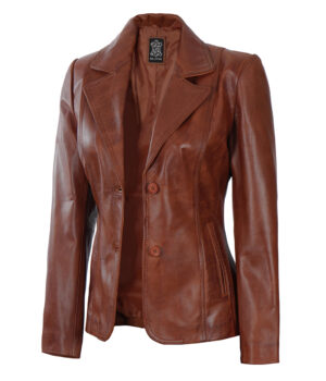 Surrey Womens Cognac Leather Blazer Coat 