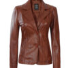 Surrey Womens Cognac Leather Blazer Coat 