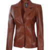 Surrey Womens Cognac Leather Blazer Coat 