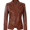 Surrey Womens Cognac Leather Blazer Coat 