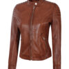 Carrie Womens Cognac Slim Fit Leather Jacket 