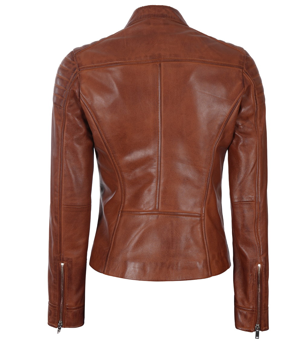 Carrie Womens Cognac Slim Fit Leather Jacket Carrie Womens Cognac Slim Fit Leather Jacket