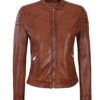 Carrie Womens Cognac Slim Fit Leather Jacket Carrie Womens Cognac Slim Fit Leather Jacket