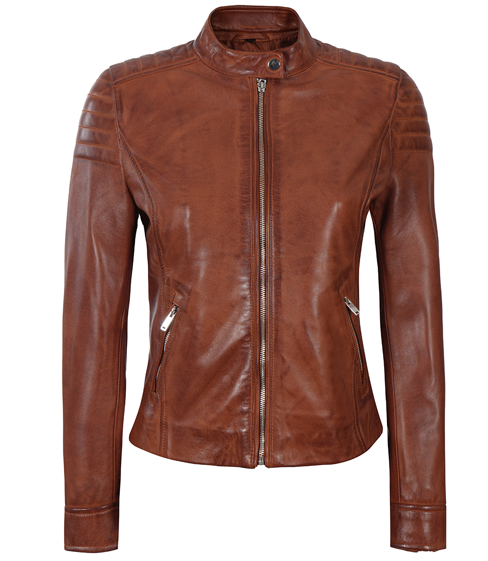 Carrie Womens Cognac Slim Fit Leather Jacket Carrie Womens Cognac Slim Fit Leather Jacket