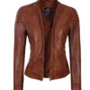 Carrie Womens Cognac Slim Fit Leather Jacket Carrie Womens Cognac Slim Fit Leather Jacket