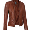 Carrie Womens Cognac Slim Fit Leather Jacket Carrie Womens Cognac Slim Fit Leather Jacket