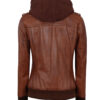 Edinburgh Womens Cognac Leather Hooded Jacket Edinburgh Womens Cognac Leather Hooded Jacket