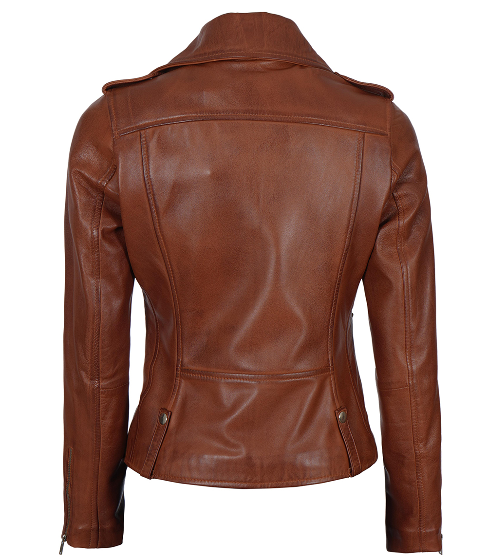 Amber Asymmetrical Cognac Biker Jacket Women Amber Asymmetrical Cognac Biker Jacket Women