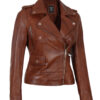 Amber Asymmetrical Cognac Biker Jacket Women Amber Asymmetrical Cognac Biker Jacket Women