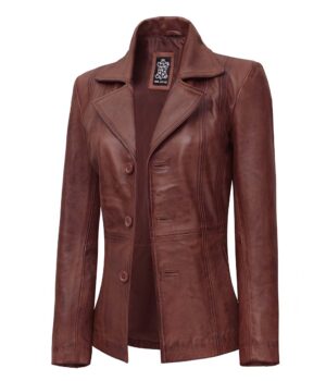 Bitonto Womens Cognac Leather Blazer