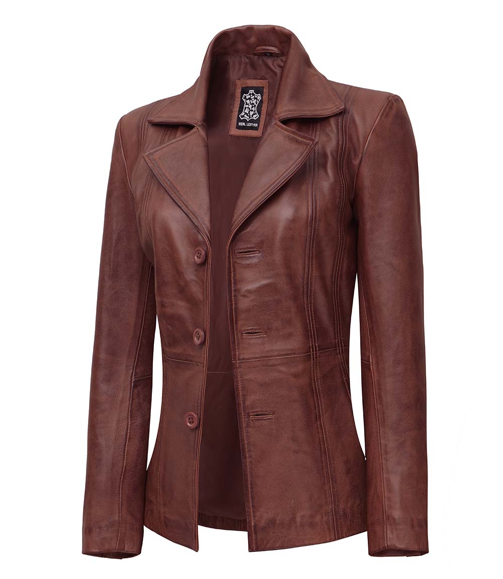 Bitonto Womens Cognac Leather Blazer Bitonto Womens Cognac Leather Blazer