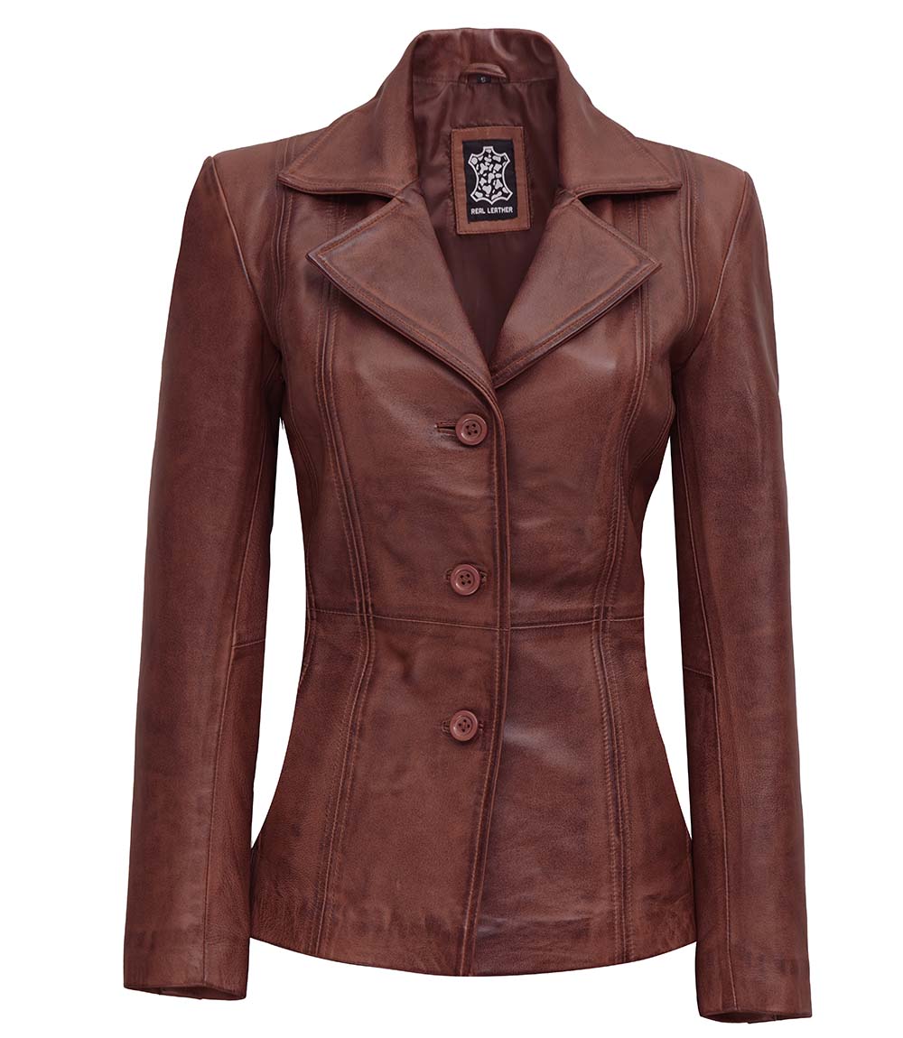 Bitonto Womens Cognac Leather Blazer Bitonto Womens Cognac Leather Blazer
