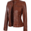 Dodge Womens Cognac Wax Leather Jacket 