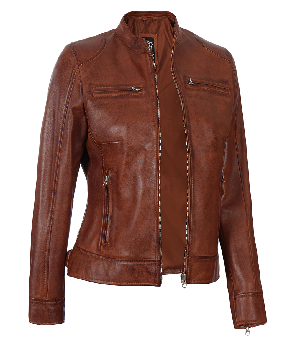 Dodge Womens Cognac Wax Leather Jacket Dodge Womens Cognac Wax Leather Jacket
