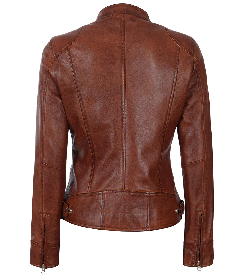 Dodge Womens Cognac Wax Leather Jacket Dodge Womens Cognac Wax Leather Jacket