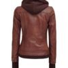 Tralee Womens Dark Brown Bomber Leather Jacket With Removable Hood